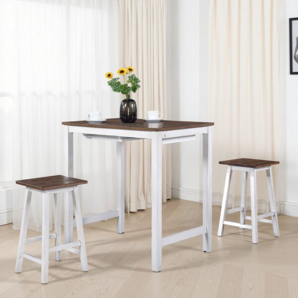 3 Pieces Counter Set Hanging Stool Easy To Clean For Small Space - Antique Dark Oak / Antique White
