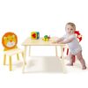 Kids Table And 2 Chairs Set, 3 Pieces Toddler Table And Chair Set, Wooden Activity Play Table Set (Lion&Monkey) - Natural - Image 21