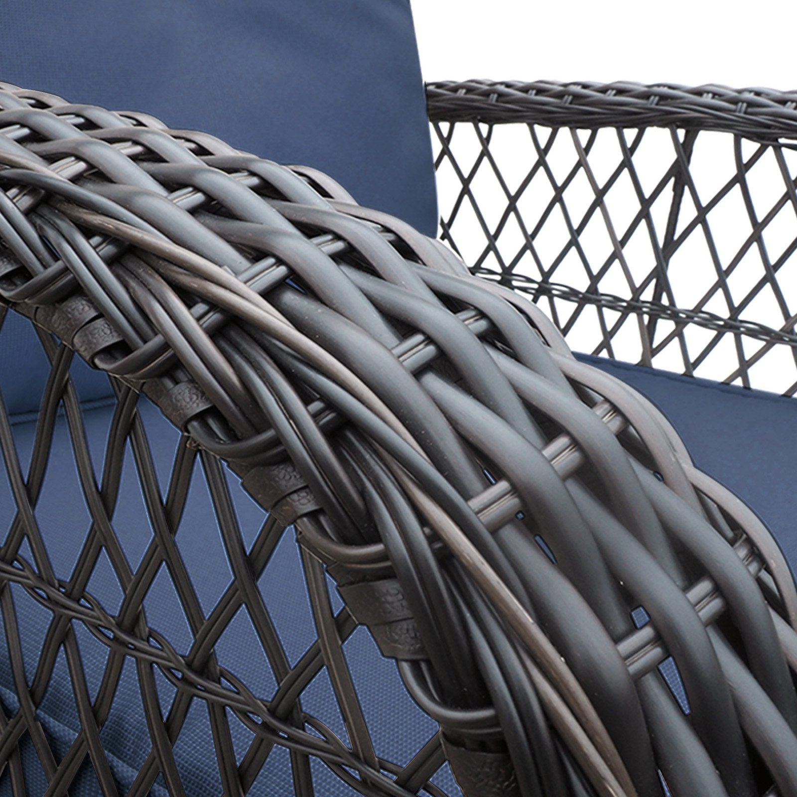 3 Pieces Conversation Set, Outdoor Wicker Rocker Swivel Patio Bistro Set, Rocking Chair With Glass Top Side Table - Navy Blue - Image 6