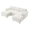 Modular Sectional With Storage Pockets, 5 Seat U Shaped Couch Set With Pillows Free Combination Modern Cloud Sofa With 2 Movable Ottoman - White - Image 5