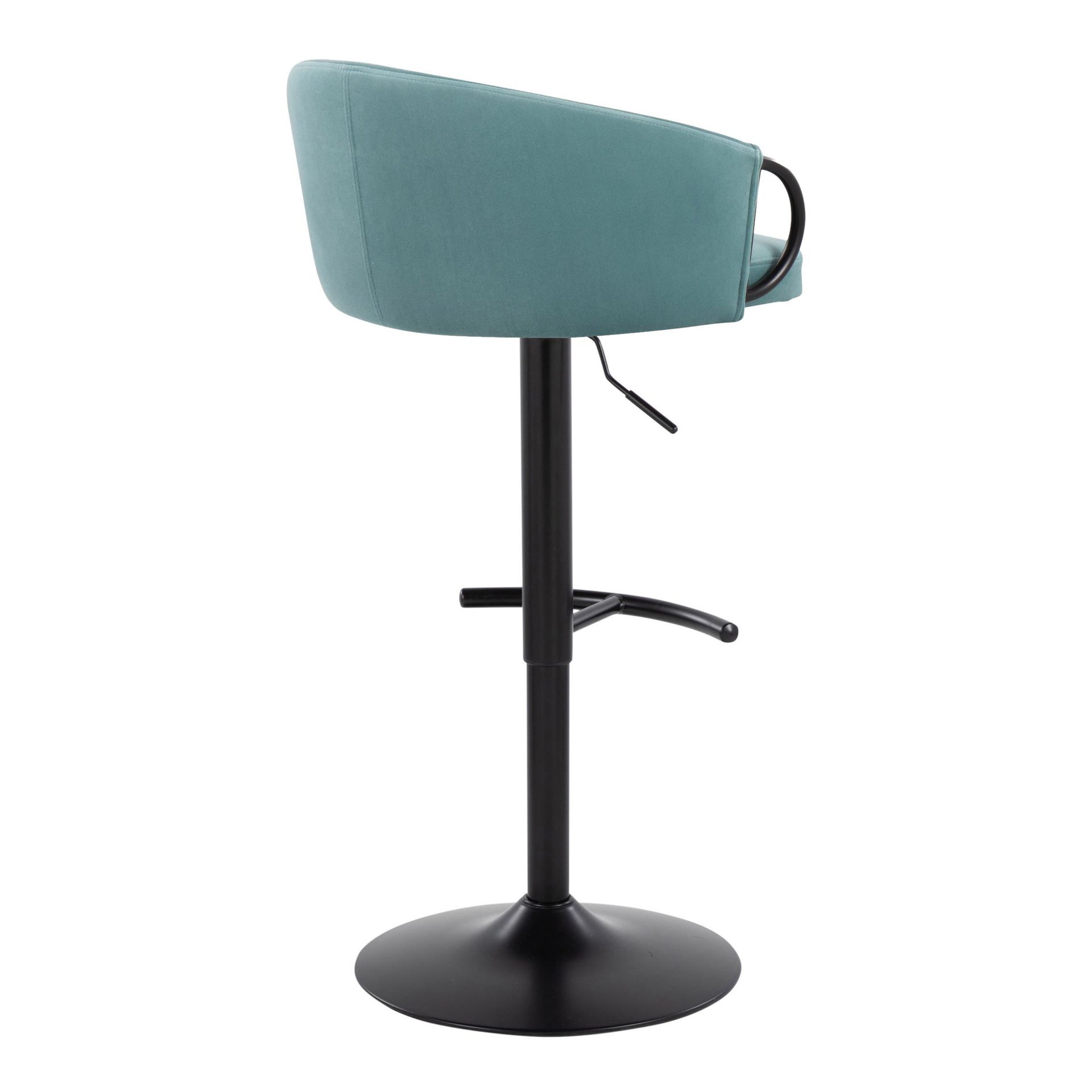 Claire - Contemporary Adjustable Barstool With Swivel With Rounded T Footrest (Set of 2) - Black / Light Blue - Image 4