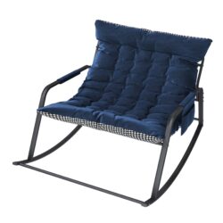 Rocking Chair With Storage, Cushions & Armrests, Breathable Ergonomic Lounge Chair For Bedroom, Living Room - Blue