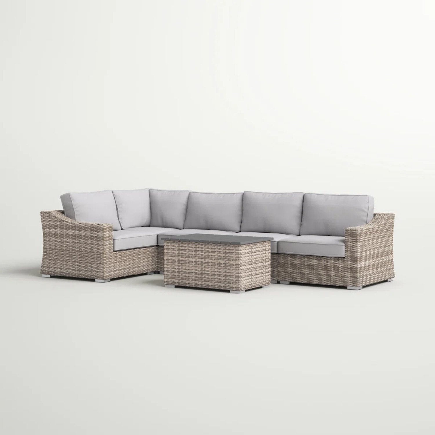 Wicker Outdoor Seating Set With Curved Arms, Plush Cushions, 4 Person - Grey Mix - Image 5