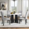 5 Piece Round Dining Table Set, Dining Table And 4 Upholstered Chairs For Dining Room, Kitchen Room, Living Room - White / Gray - Image 2