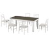 7 Piece Wooden Dining Table Set Mutifunctional Extendable Table With Leaf And 2 Drawers, 6 Dining Chairs With Soft Cushion - Brown / White - Image 9