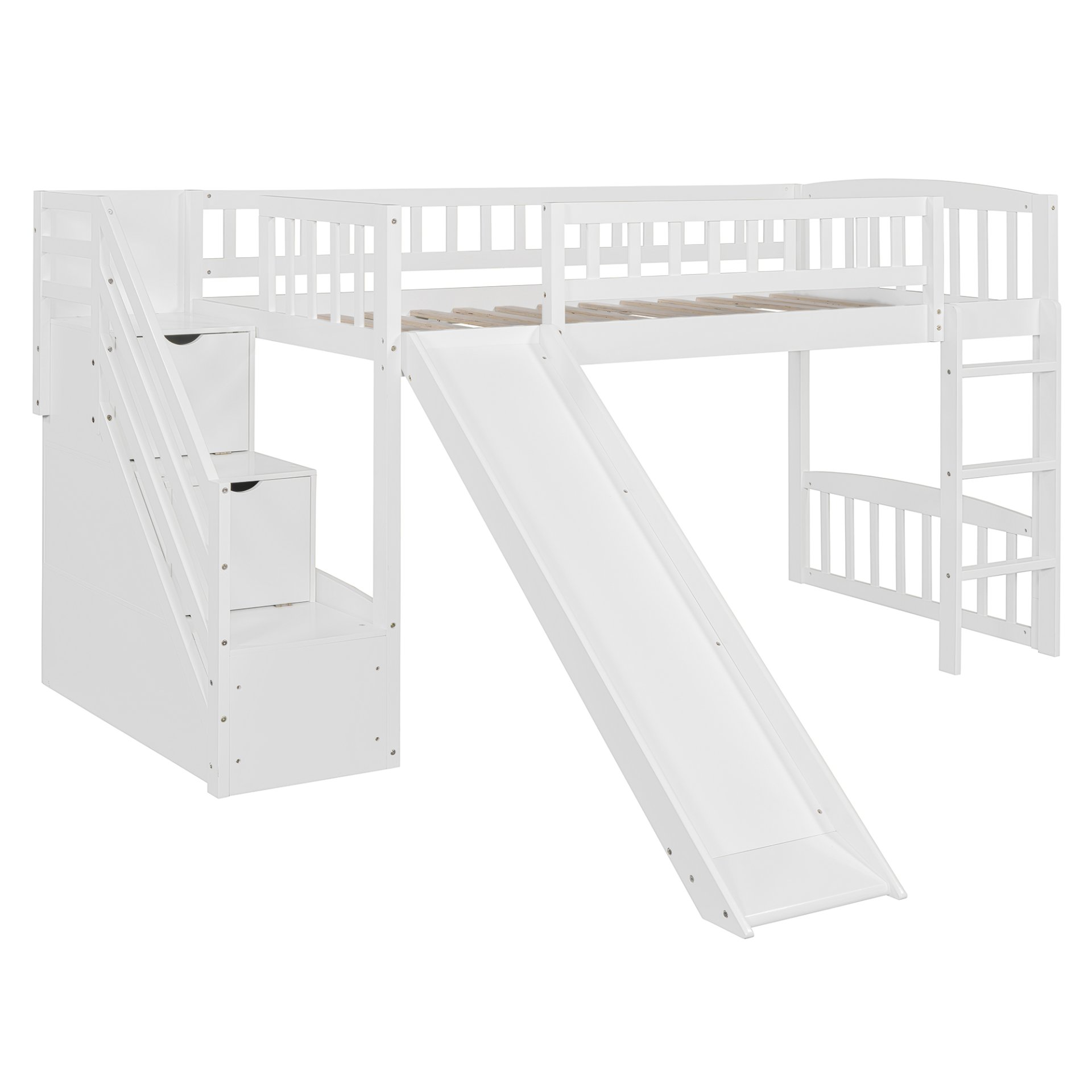 Twin Size Loft Stairway Bed With 2 Drawers And Slide - White - Image 8