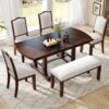 6 Piece Extendable Dining Table Set, Wood Table With Removable Leaf, 4 Upholstered Chairs And Bench - Cherry - Image 25