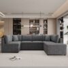 Oversized Sectional Sofa U-Shaped Sofa Couch Pull-Out Sofa Bed With Two Throw Pillows For Living Room - Gray - Image 9