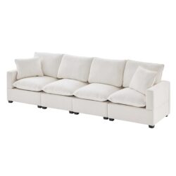 Modern, Modular Sofa, 4 Seat Chenille Sectional Couch Set With 2 Pillows Included, Freely Combinable Indoor Funiture - White