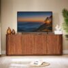 Contemporary Sideboard Storage Cabinet TV Stand With Wave Pattern - Walnut - Image 4