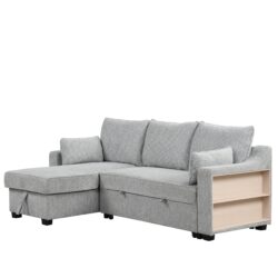 Pull Out Sleeper Sofa L-Shaped Couch Convertible Sofa Bed With Storage Chaise, Storage Racks And USB Ports - Light Gray