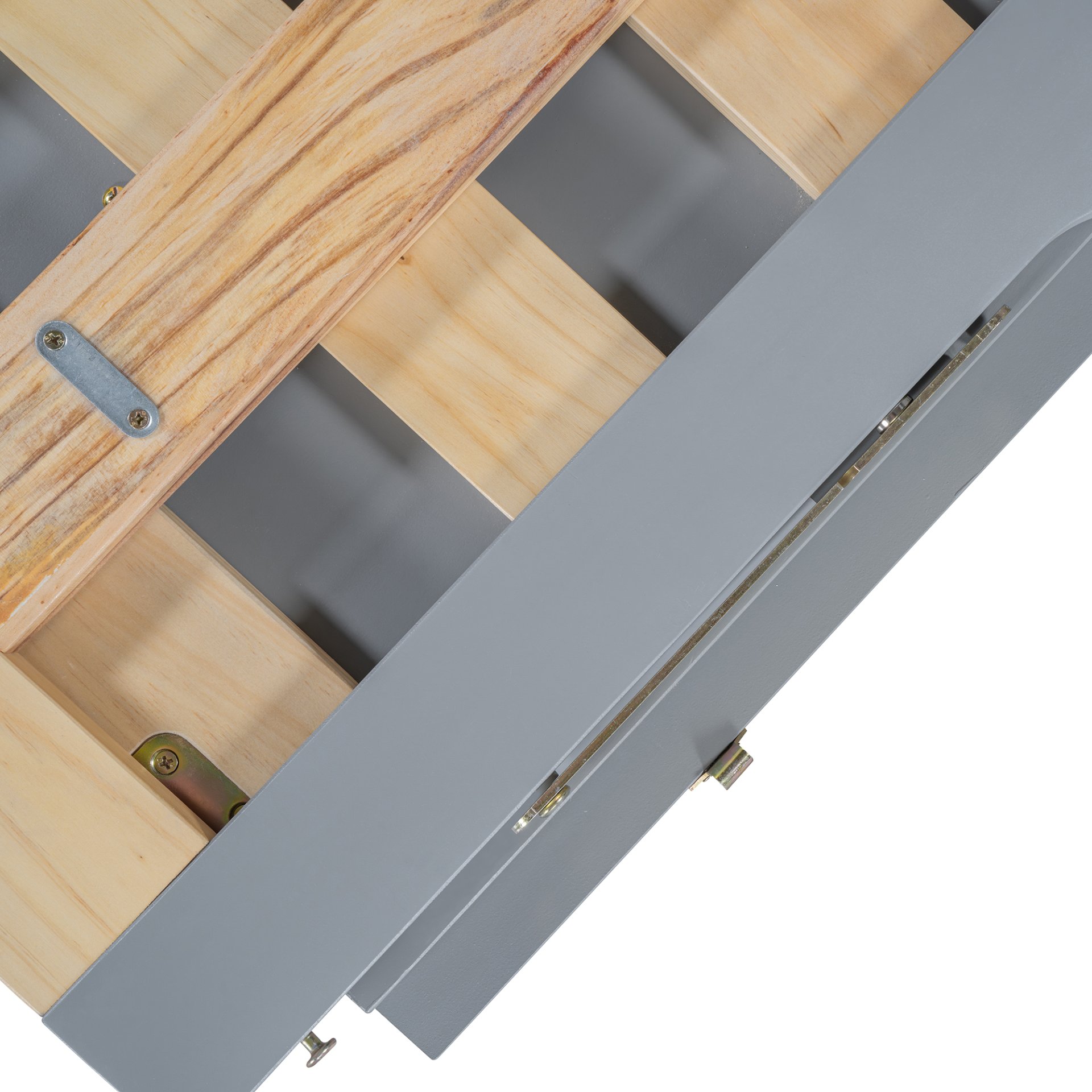 Queen Murphy Bed With Frosted Glass Doors Design, Fake Drawers, Metal Legs - Gray - Image 16