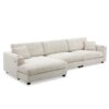Oversized Corduroy Sectional Sofa, L Shaped Cloud Couch With USB Charging Port, Cup Holder, Deep Seat Sofa Bed With Chaise, Comfy Indoor Furniture - Beige - Image 4