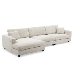Oversized Sectional L Shaped Cloud Couch With USB Charging Port Cup Holder Deep And Wide Seat Sofa With Chaise Comfy - Beige