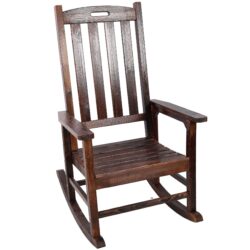 Wooden Oversized Porch Rocker Chair With Wide Seat And Tall Backrest, High Back Smooth Rocking Chairs For Outdoor & Indoor - Brown