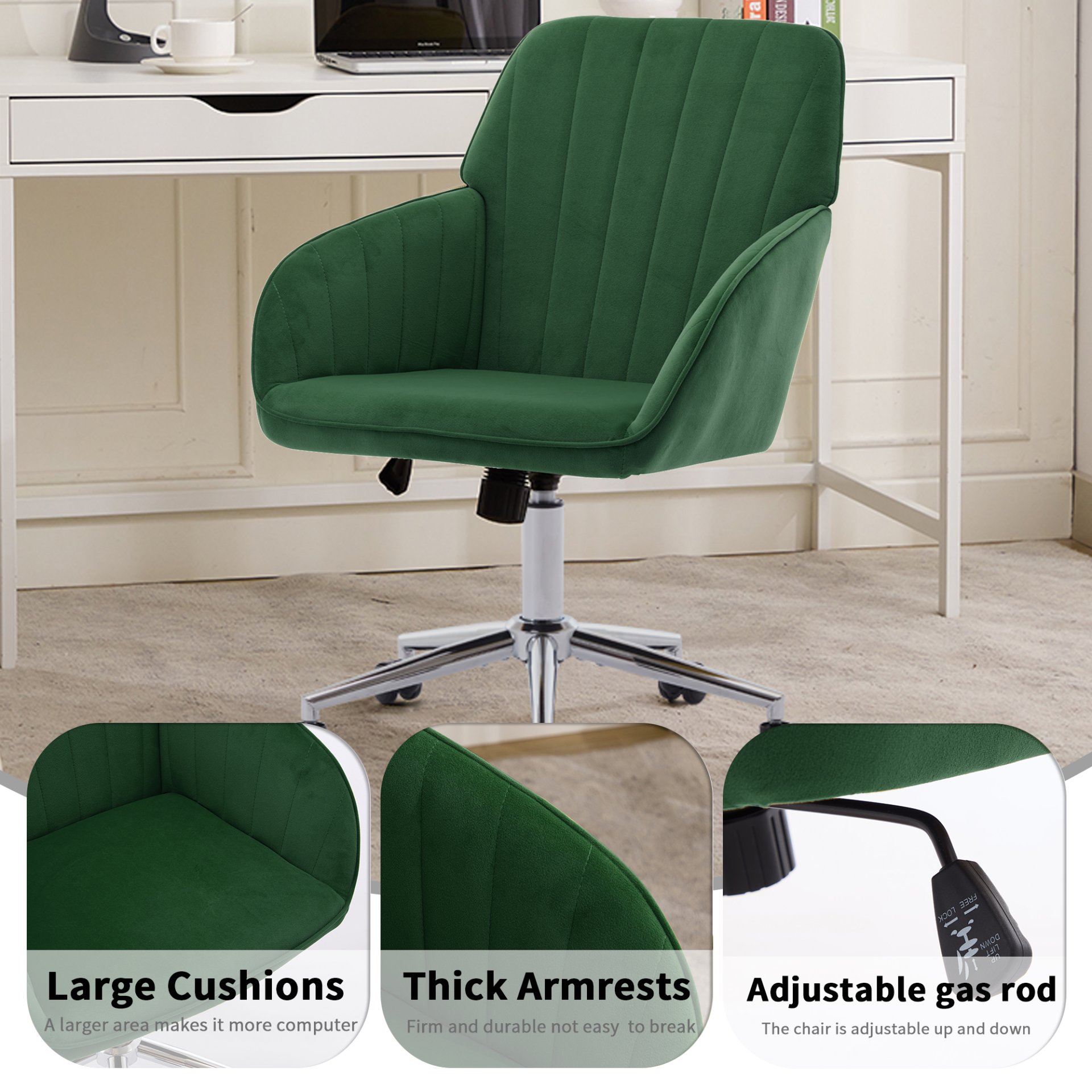 Adjustable Office Chair, Home Bedroom, Ergonomic Swivel Chair, Backrest Seat, Comfortable For Long Sitting - Green - Image 8