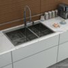 Double Bowl Kitchen Sink 16 Gauge 33" X 22" With 2 10" Deep Basins - Gunmetal Black - Image 2