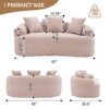 Double Seat Beige Sofa With Wood Grain Chenille Fabric And 3 Pillows - Apricot Cream - Image 3