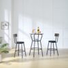 Rustic Brown Round Bar Table And Stool Set With Shelf, Upholstered Stool With Backrest - Antique Brown - Image 10