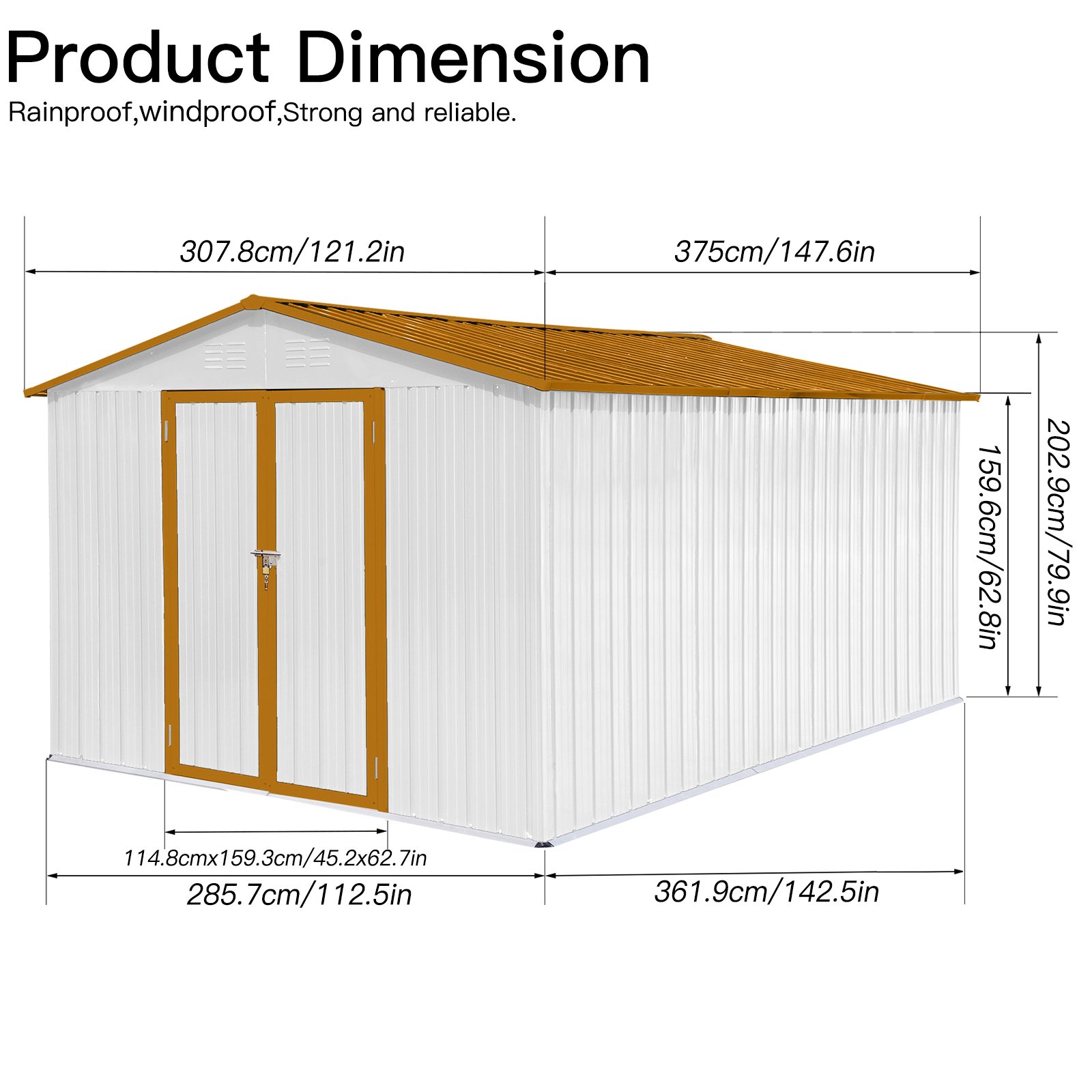 10'x12' Garden Sheds Outdoor Storage Sheds - White / Yellow - Image 3