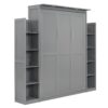 Full Size Murphy Wall Bed With Shelves And LED Lights - Gray - Image 26