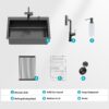 30" Drop In Kitchen Sink With Pull Out Faucet And Soap Dispenser 16 Gauge T 304 Single Bowl Topmount Sink - Gunmetal Black - Image 11