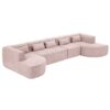 Modern Upholstered L Shape Sofa With 2 Chaise Lounges And Five Back Pillows Boucle Fabric - Pink - Image 15