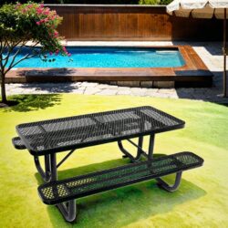 Outdoor Steel Picnic Rectangular Table With Umbrella Pole - Black