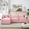 Contemporary Modular Sectional Sofa L Shaped 3 Seater With Movable Ottoman 105 Inch - Pink - Image 4