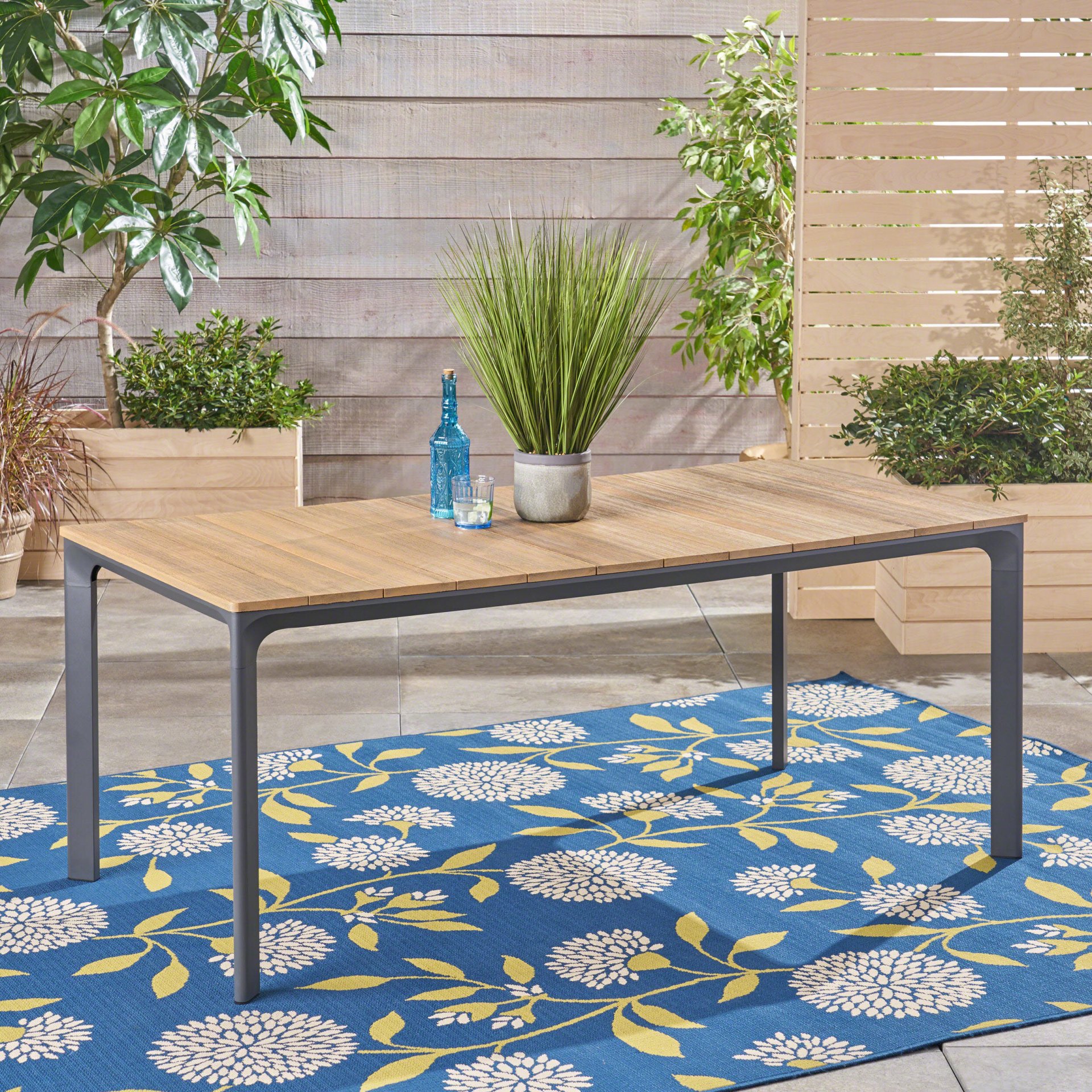 Eucalyptus Wood Topped Patio Dining Table With Aluminum Frame - Gray - Image 4