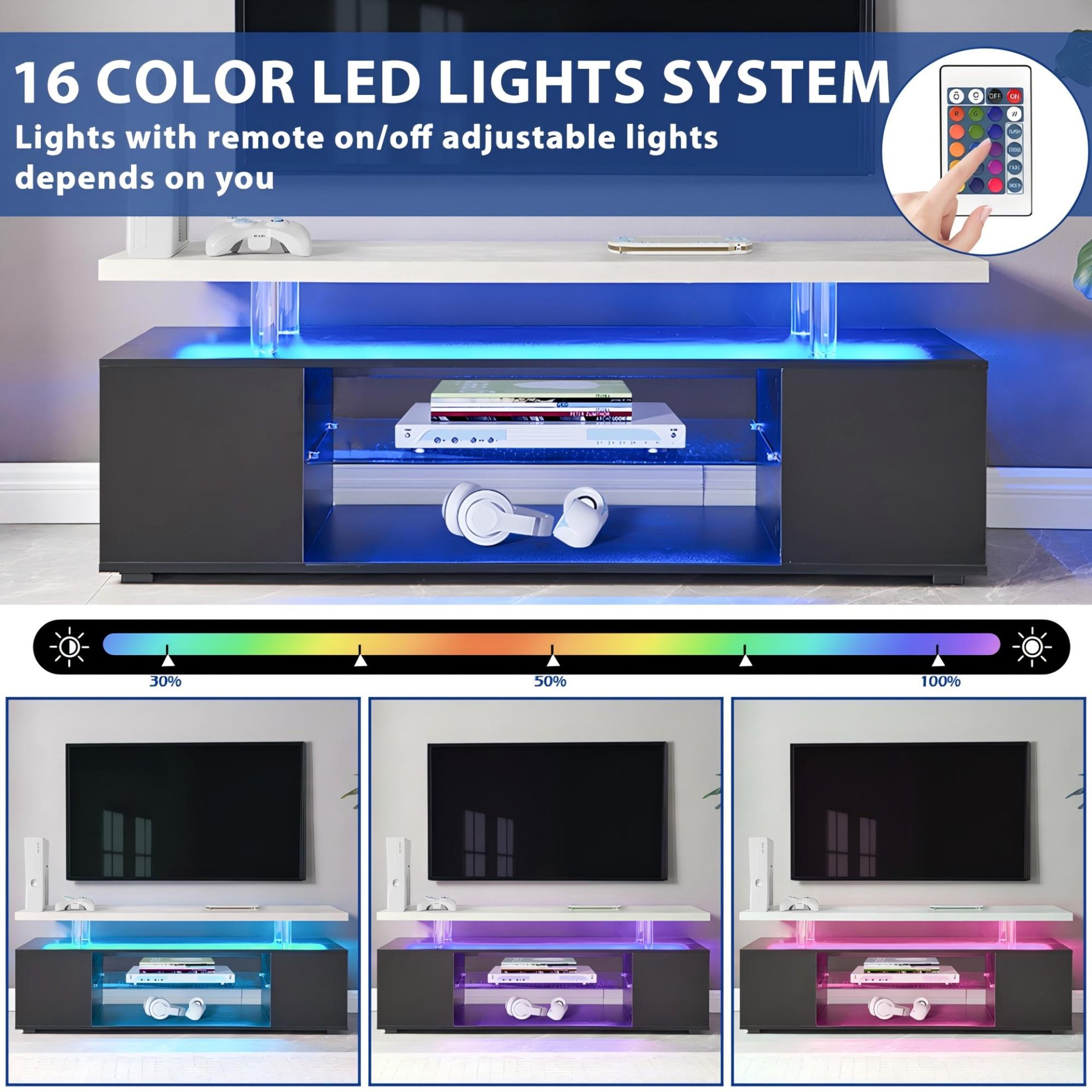 TV Stand For 60" TV LED Gaming Entertainment Center Media Storage Console Table With Large Side Cabinet For Living Room Black - Gray - Image 6