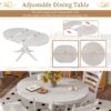 5 Piece Retro Functional Dining Table Set With Extendable Round Table And Upholstered Chairs - Antique White - Image 7