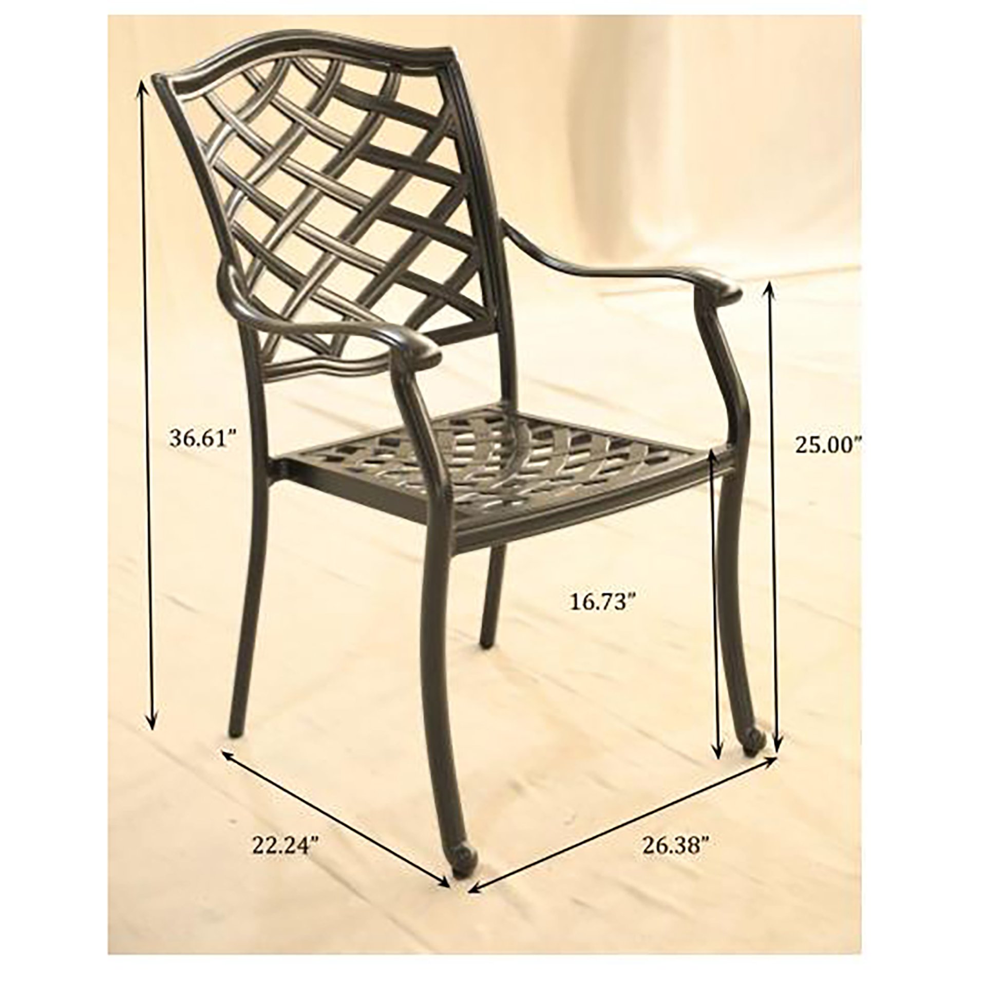 Outdoor Patio Aluminum Dining Arm Chair With Cushion (Set of 2) - Navy Blue - Image 2