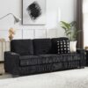 Modern Sofa 3 Seater Compressed Couch With Cup Holders - Black - Image 4