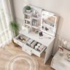 Dressing Table With Movable Mirror And LED Light, 5 Drawer Storage Organizer - White - Image 15
