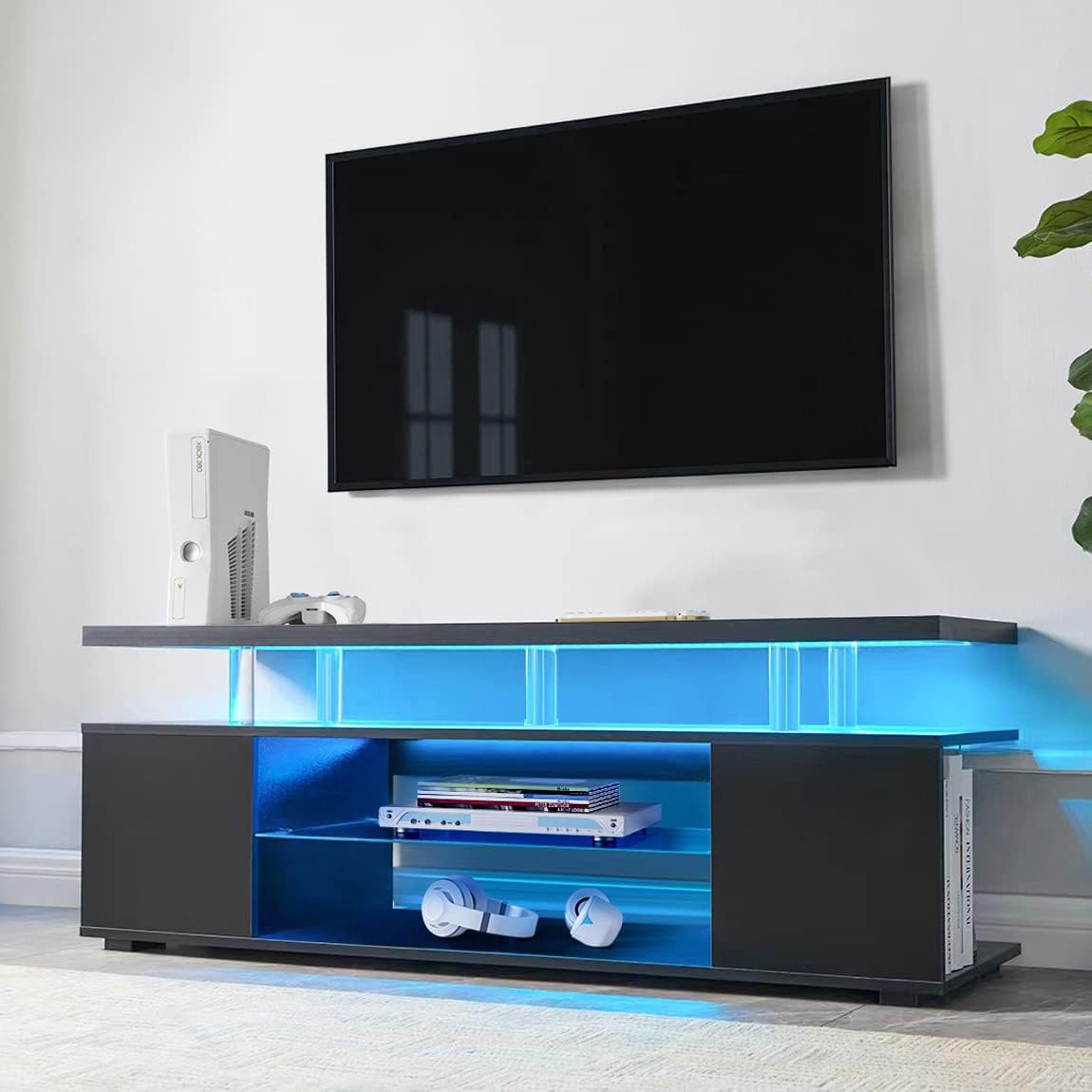 TV Stand LED Gaming Entertainment Center Media Storage Console Table With Large Side Cabinet For Living Room - Black - Image 7