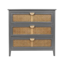 3 Drawer Cabinet Natural Rattan Suitable For Bedroom - Gray