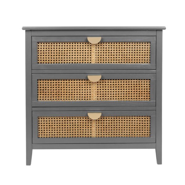 3 Drawer Cabinet Natural Rattan Suitable For Bedroom - Gray