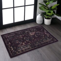 Maval - 2' X 3' Washable Area Rug - Black / Burgundy