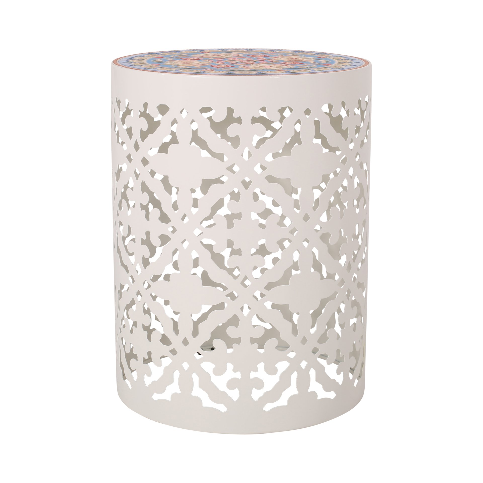 Airy - Outdoor Side Table With Lace Cut Design And Metal Frame - White - Image 7