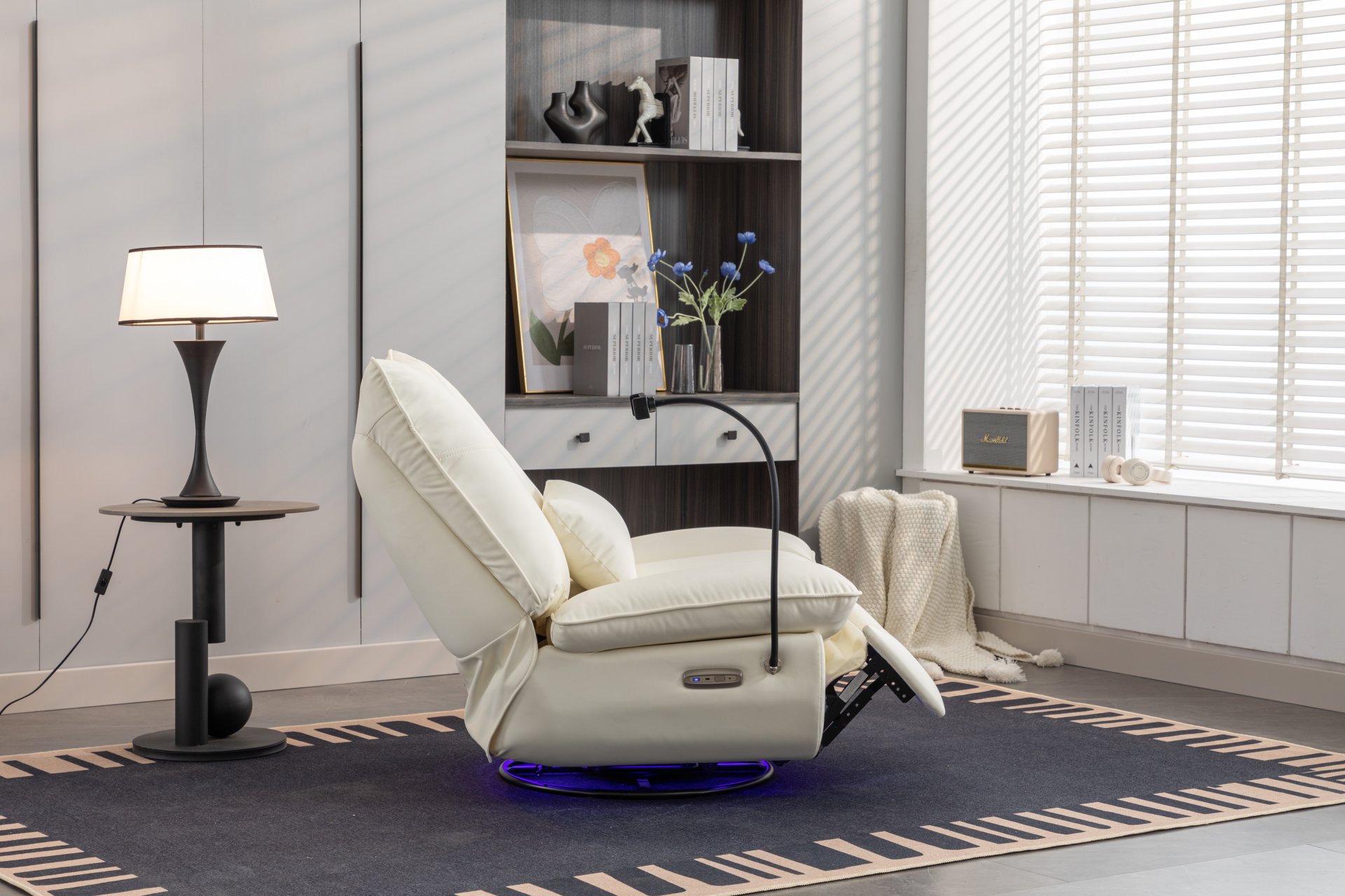 270 Swivel Glider Recliner Chair, Power Recliner Rocking Chair, USB Port Charge For Nursery Chair With Atmosphere Lamp For Living Room Bedroom Apartment - White - Image 10
