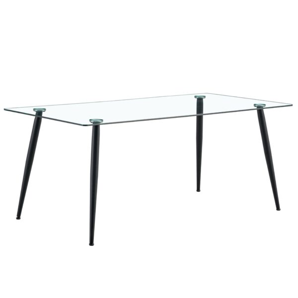 Modern Rectangular Glass Dining Table For 4 - 6 People With Tempered Glass Top And Metal Legs, Writing Desk For Kitchen, Dining Room And Living Room - Transparent