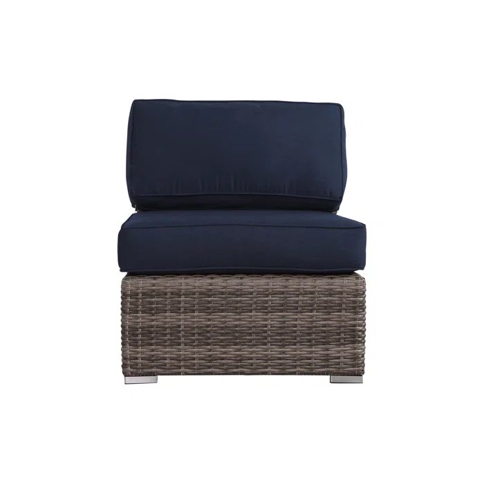 Stylish Rattan Wicker 6 Person Seating Group With Premium Sunbrella Cushions Perfect For Outdoor Entertaining - Dark Gray / Navy Blue - Image 12