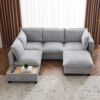 U - Shaped Sectional Sofa Modular Sofa Couch With A Movable Ottoman, A Coffee Table With Hidden Charging Devices For Living Room - Gray - Image 3