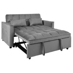 Convertible 3 In 1 Sofa Bed With Reclining Backrest And Pillows - Dark Gray