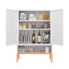 Grid - Double Door Shoe Cabinet With Adjustable Compartments And Moisture Proof Design In Metal - White - Image 7