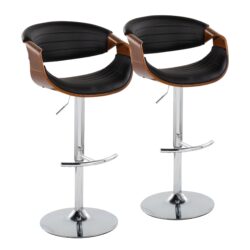 Symphony - Mid-Century Modern Adjustable Barstool & Swivel With Rounded T Footrest (Set of 2) - Chrome / Walnut / Gray
