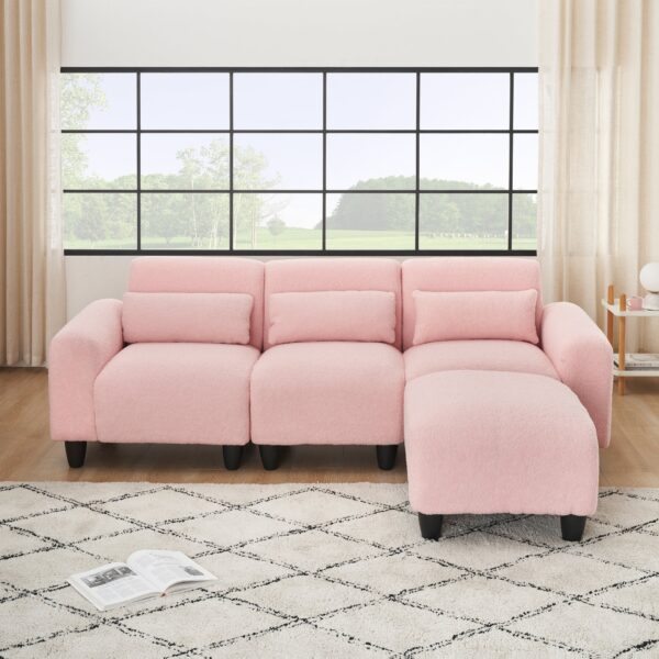 Teddy Fleece Creative Sofa Can Be Assembled Into A Two-Seater Sofa Plus A Single Couch With Three Waist Pillows To Perfectly Stretch Your Waist For Small Apartment Bedroom Spaces - Pink