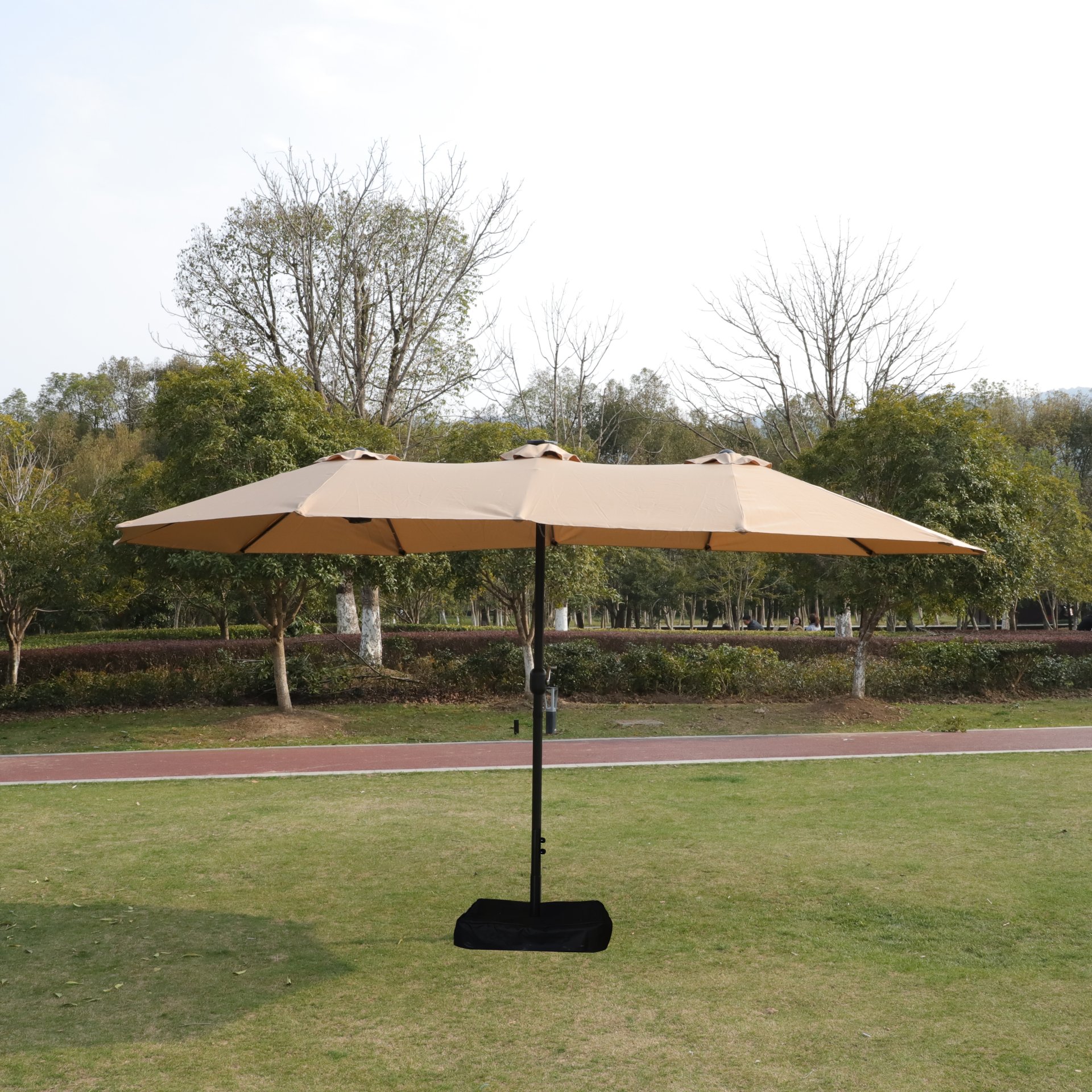 15 X 9 Ft Large Double Sided Rectangular Outdoor Twin Patio Market Umbrella With Light And Base - Taupe - Image 15