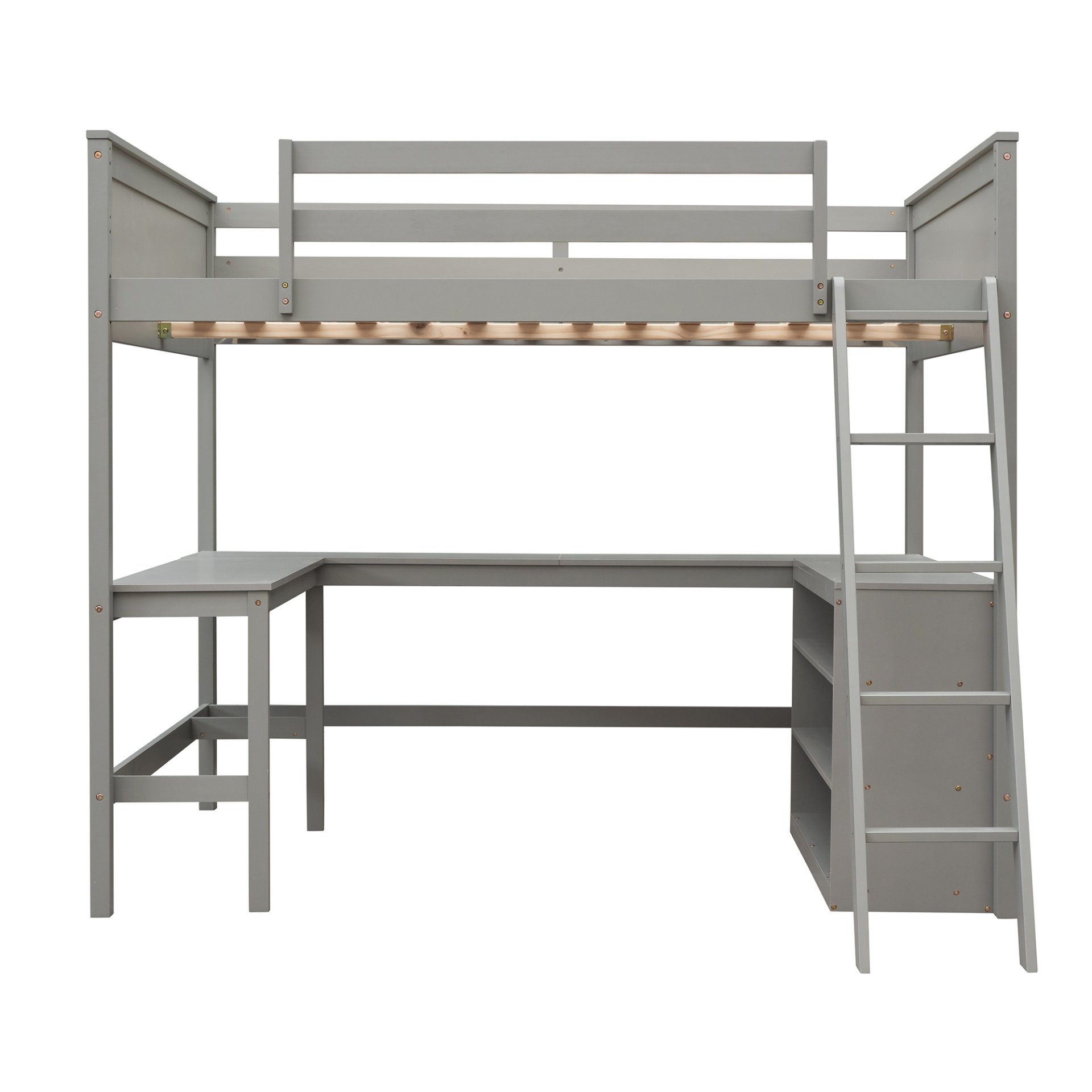 Full Size Loft Bed With Shelves With Desk - Gray - Image 3